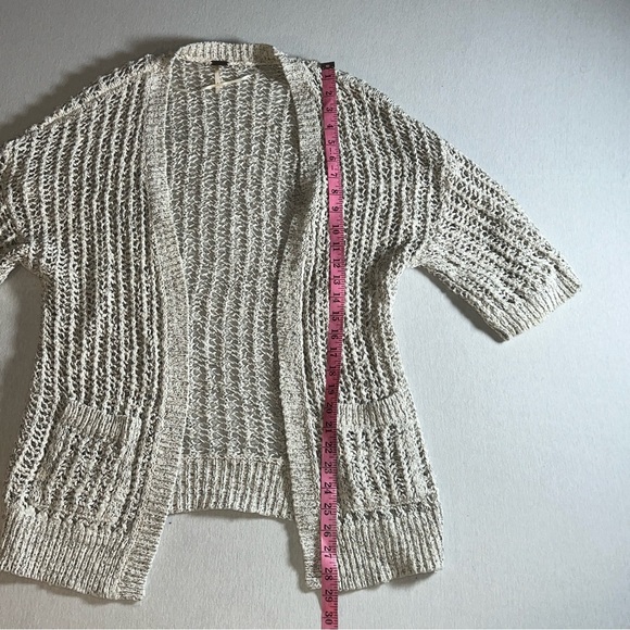 Free People Loose Knit Cotton Blend Open Half Sleeve Cardigan in Cream, Small - Picture 3 of 8